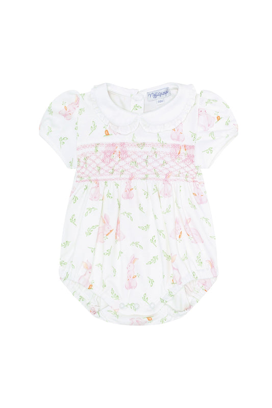 Pink Bunny Print Smocked Bubble