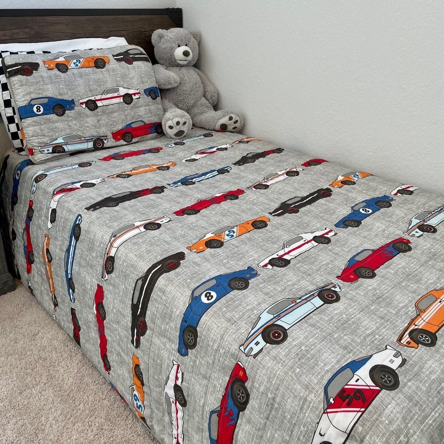 Race Cars Reversible Quilt Set + Sheet Set Combo