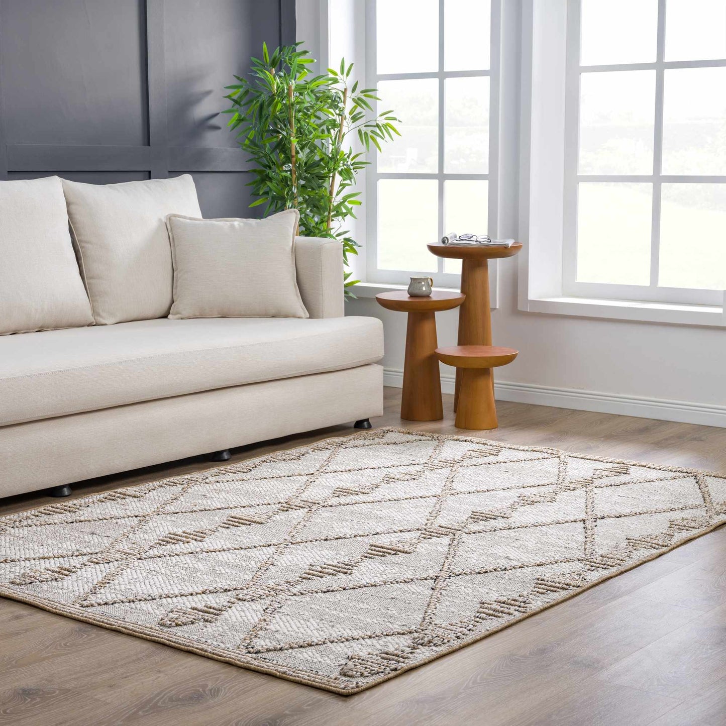 Nyla Bone & Tan Textured Performance Rug - Clearance