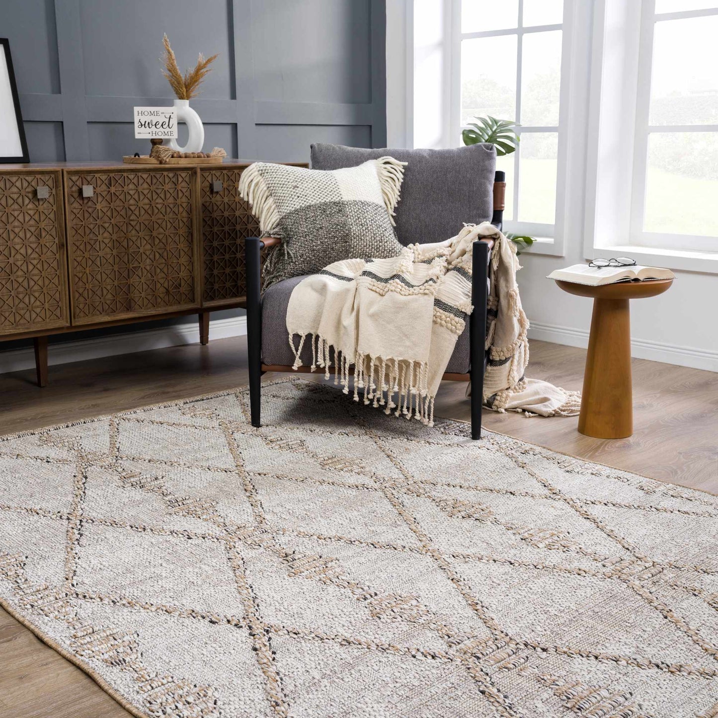 Nyla Bone & Tan Textured Performance Rug - Clearance