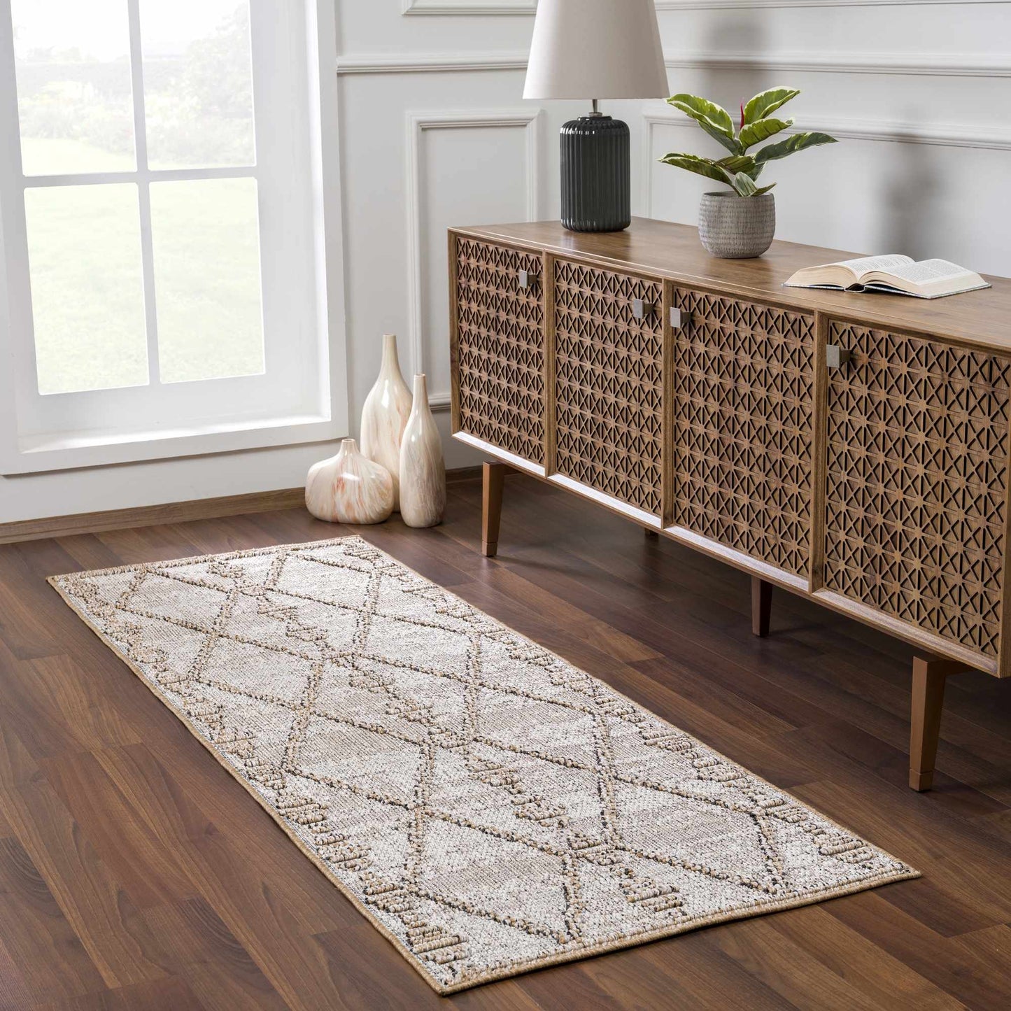 Nyla Bone & Tan Textured Performance Rug - Clearance