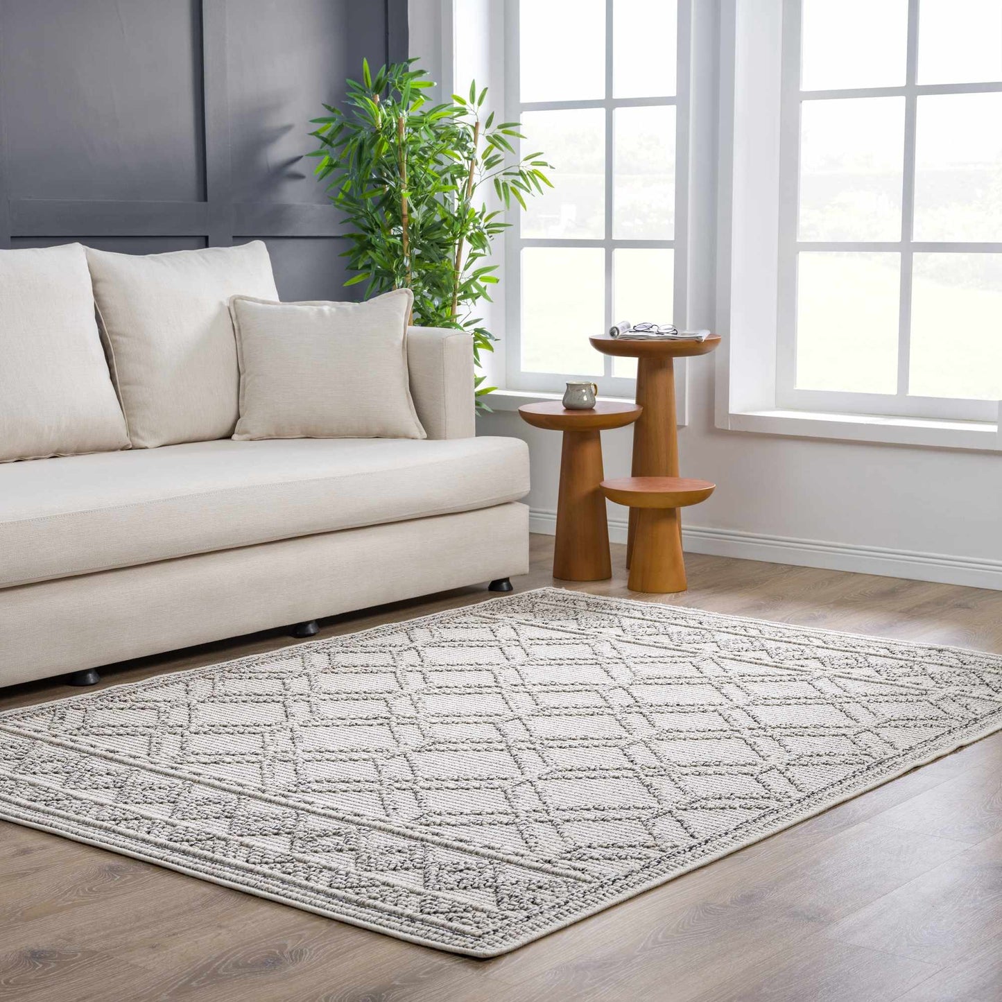 Diah Bone Textured Trellis Rug - Limited Edition