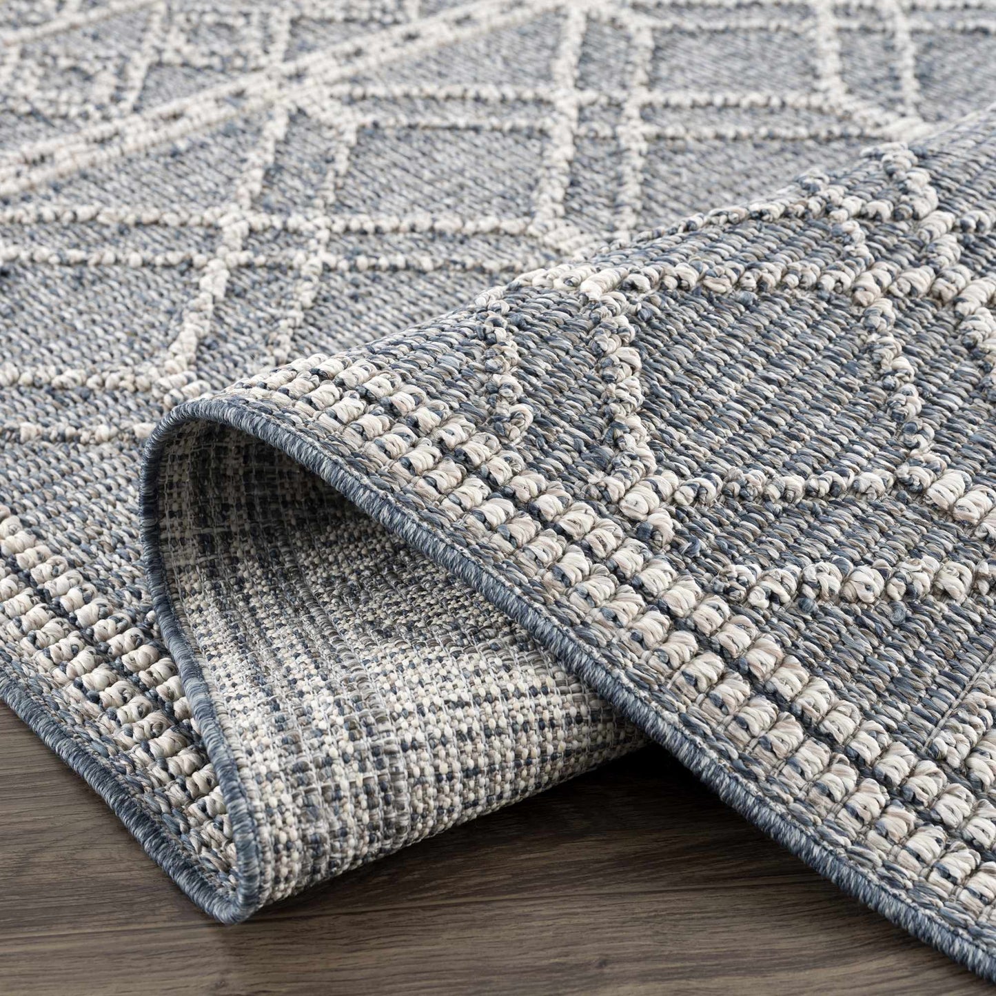 Diah Gray Blue Textured Trellis Rug - Limited Edition