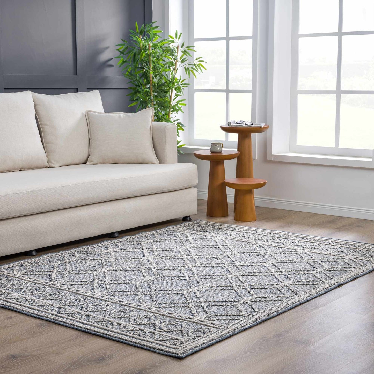 Diah Gray Blue Textured Trellis Rug - Limited Edition