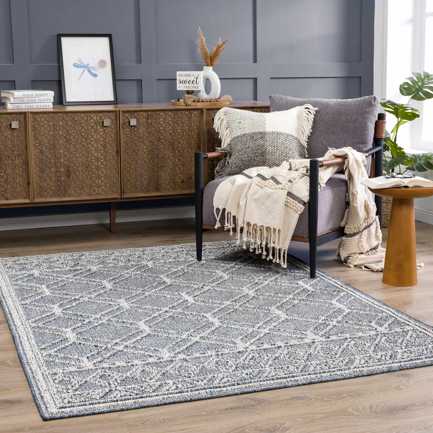 Diah Gray Blue Textured Trellis Rug - Limited Edition