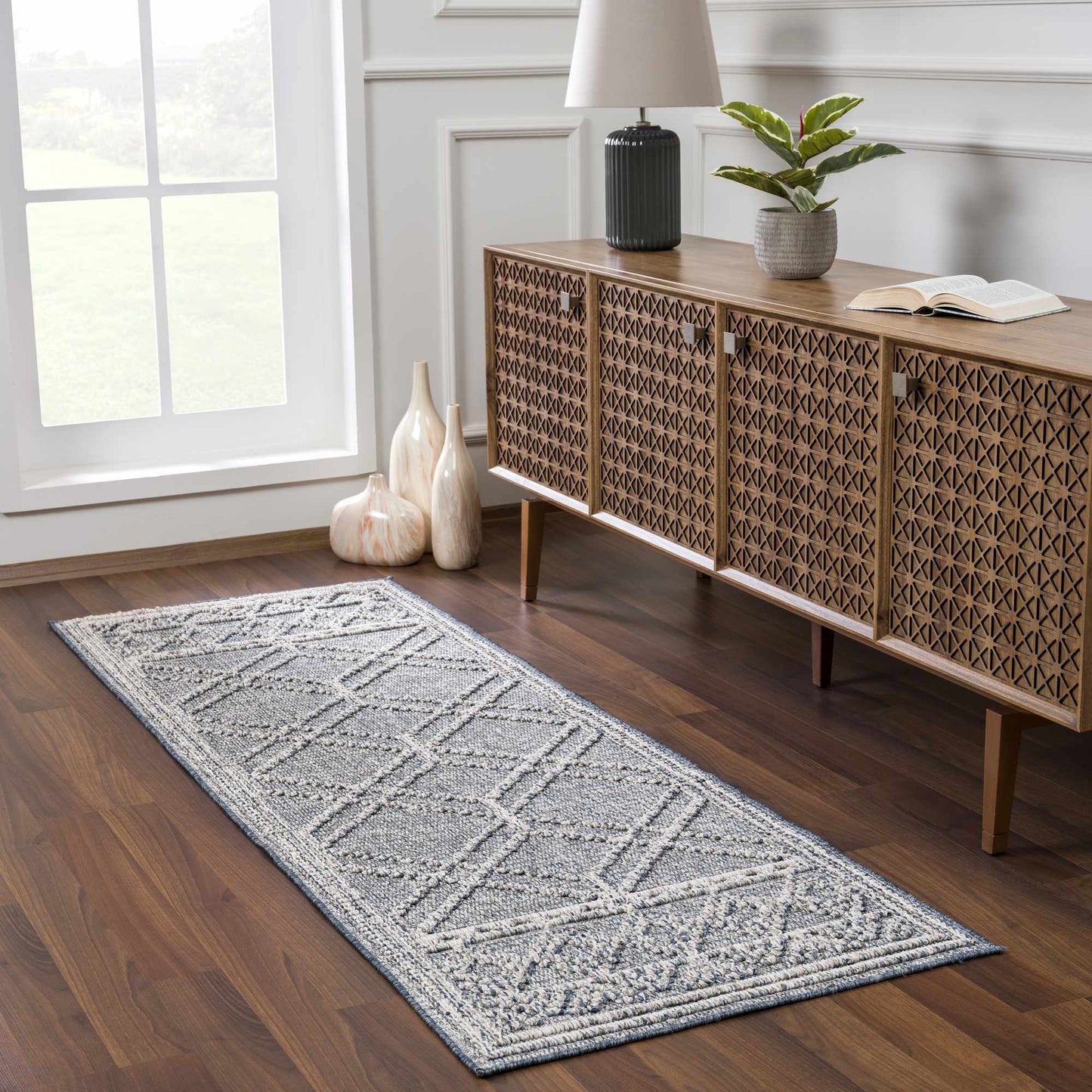 Diah Gray Blue Textured Trellis Rug - Limited Edition