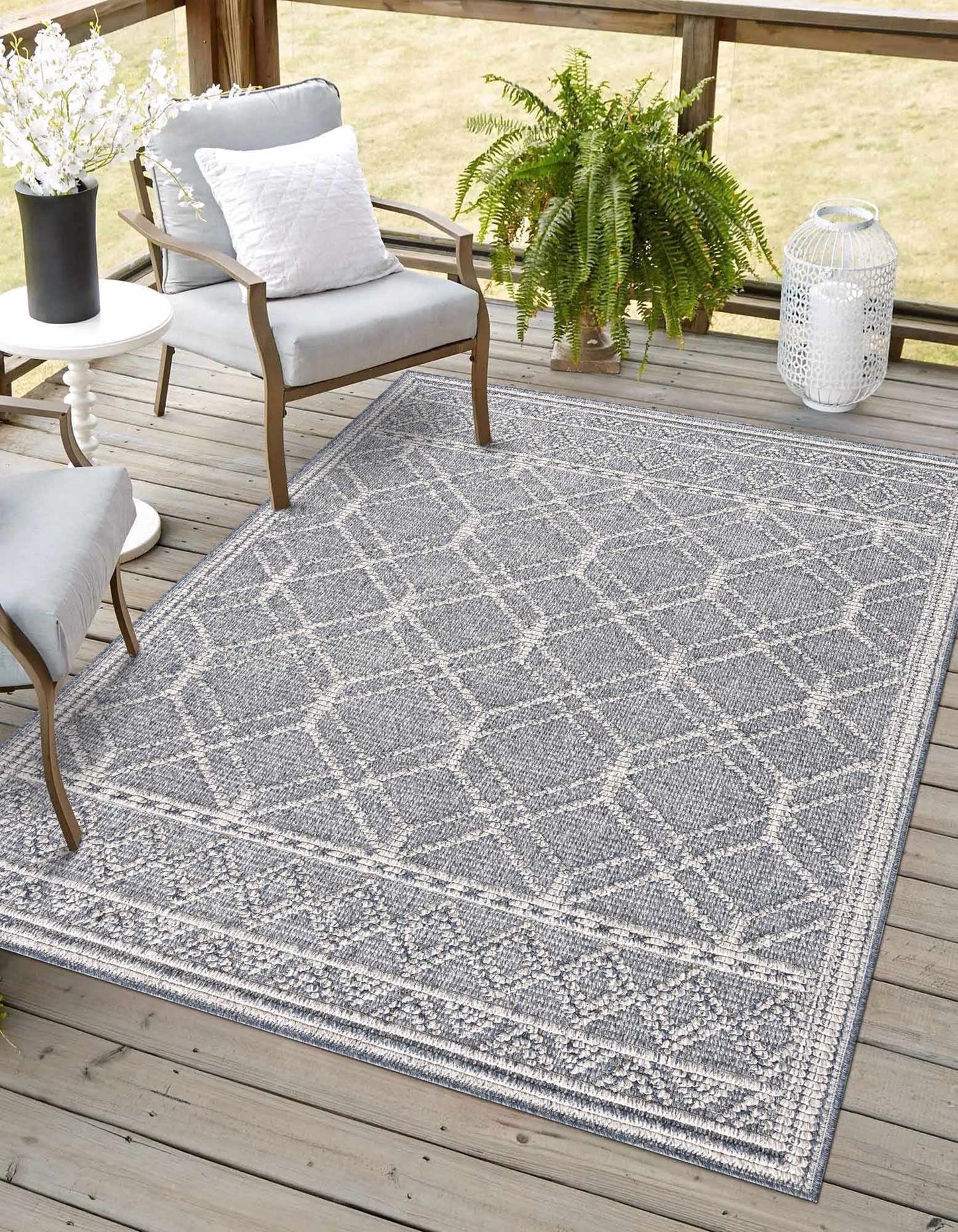 Diah Gray Blue Textured Trellis Rug - Limited Edition