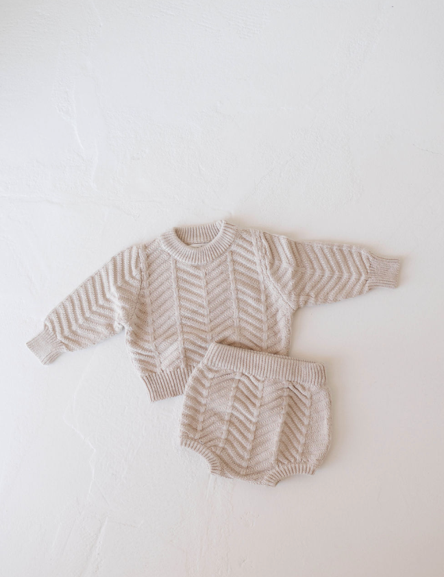 Chocolate Milk | Herringbone Knit Long Sleeve Bloomer Set