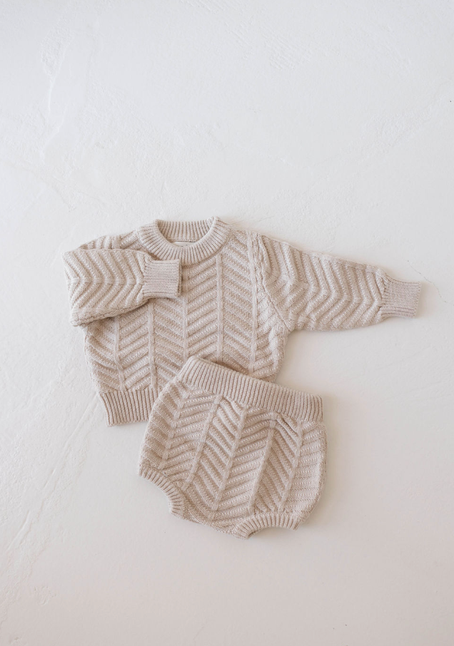 Chocolate Milk | Herringbone Knit Long Sleeve Bloomer Set