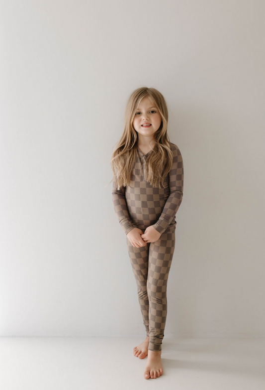 Faded Brown Checkerboard | Bamboo Two Piece Pajama