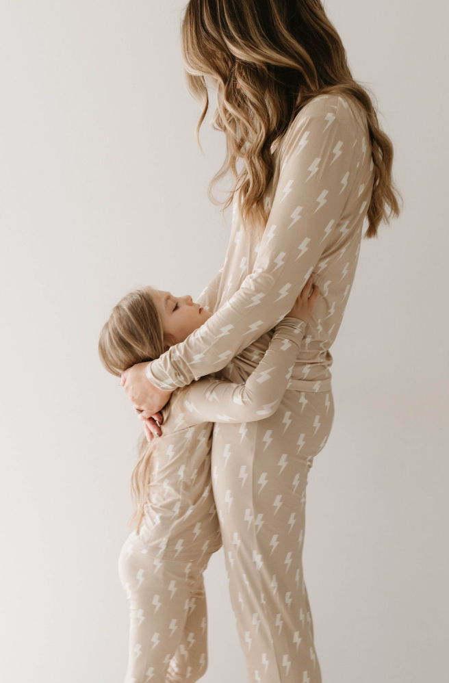 Tan & Cream Lightning Bolt | Bamboo Two Piece Pajamas