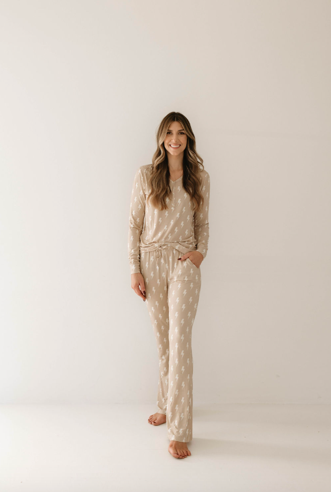 Tan & Cream Lightning Bolt | Women's Bamboo Pajamas