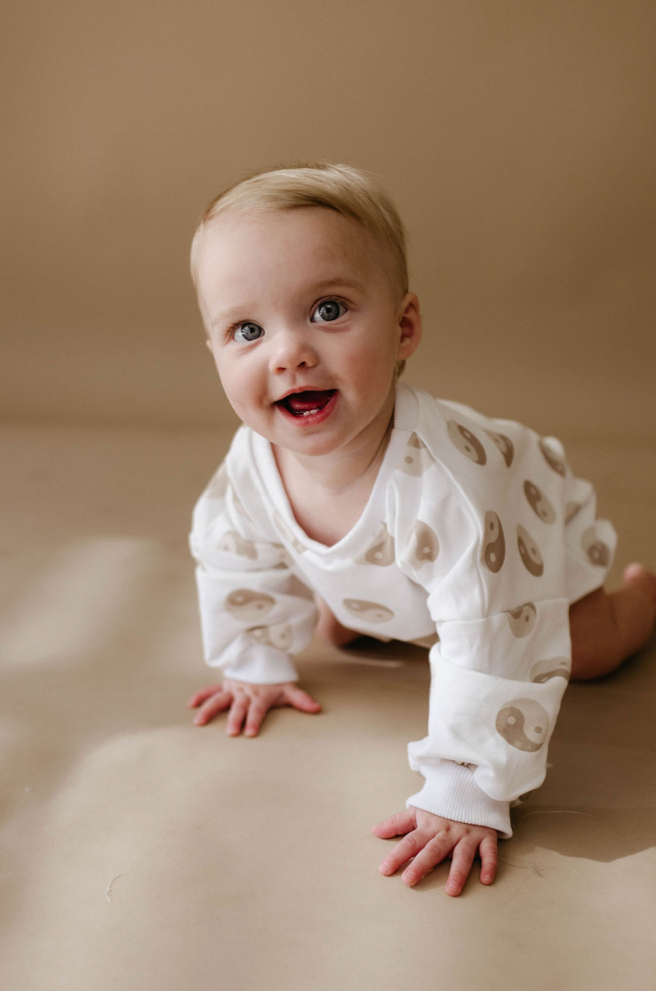 Tan & White Yin Yang |  Long Sleeve Romper