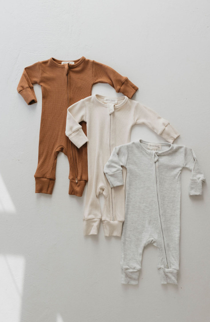 Bronze  | Waffle Knit Basic Zip Romper