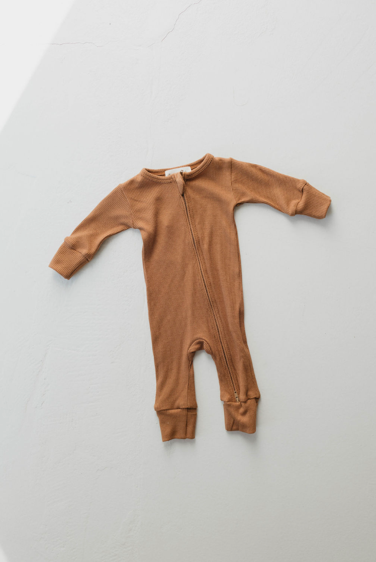 Bronze  | Waffle Knit Basic Zip Romper