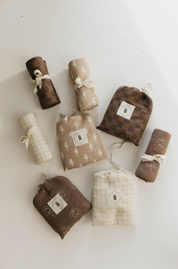 Faded Brown Checker  | Muslin Swaddle