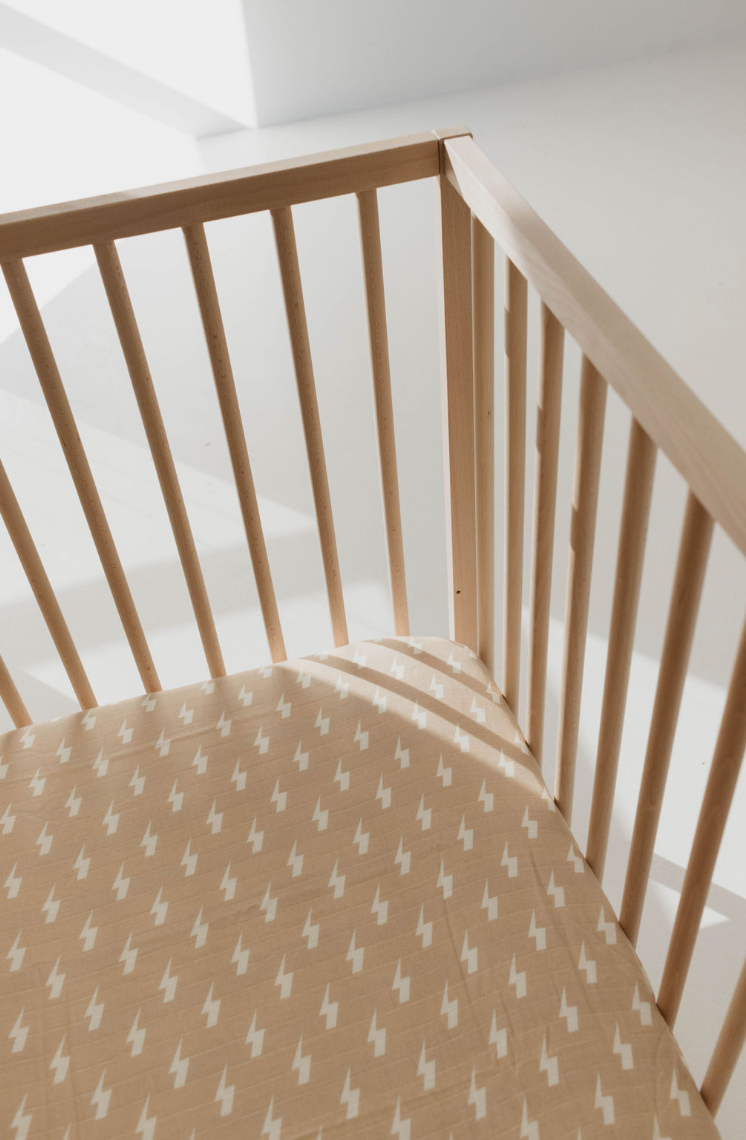 Tan & Cream Lightning Bolt  | Crib Sheet