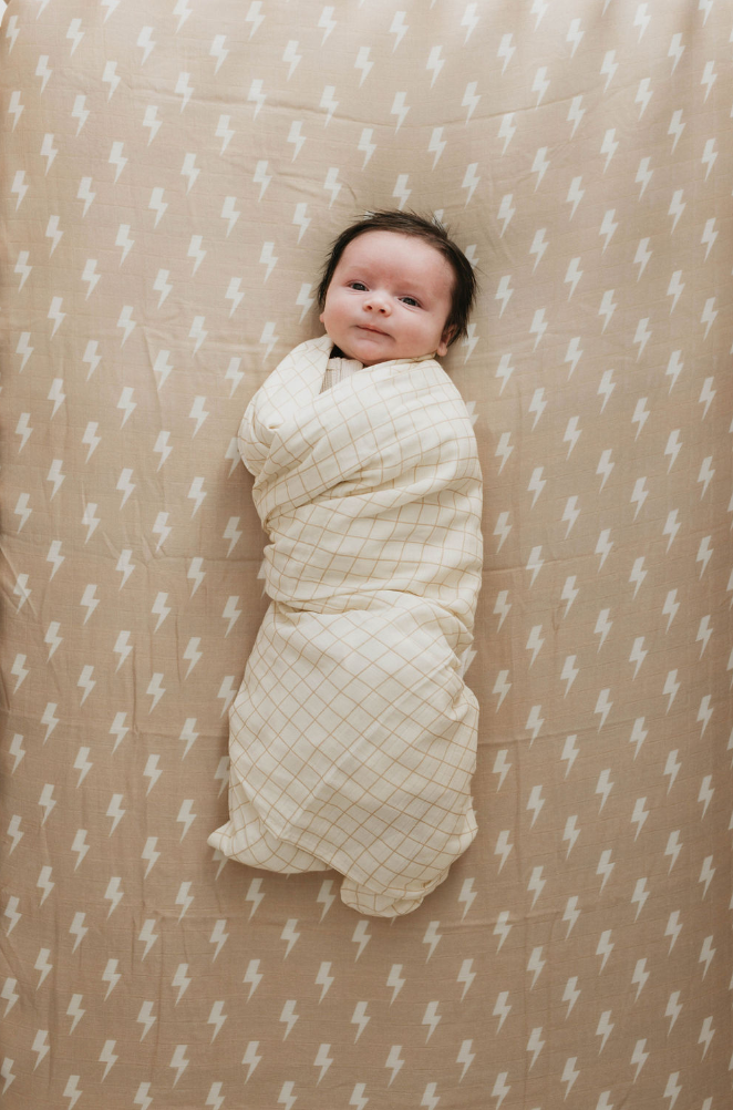 Tan & Cream Lightning Bolt  | Crib Sheet