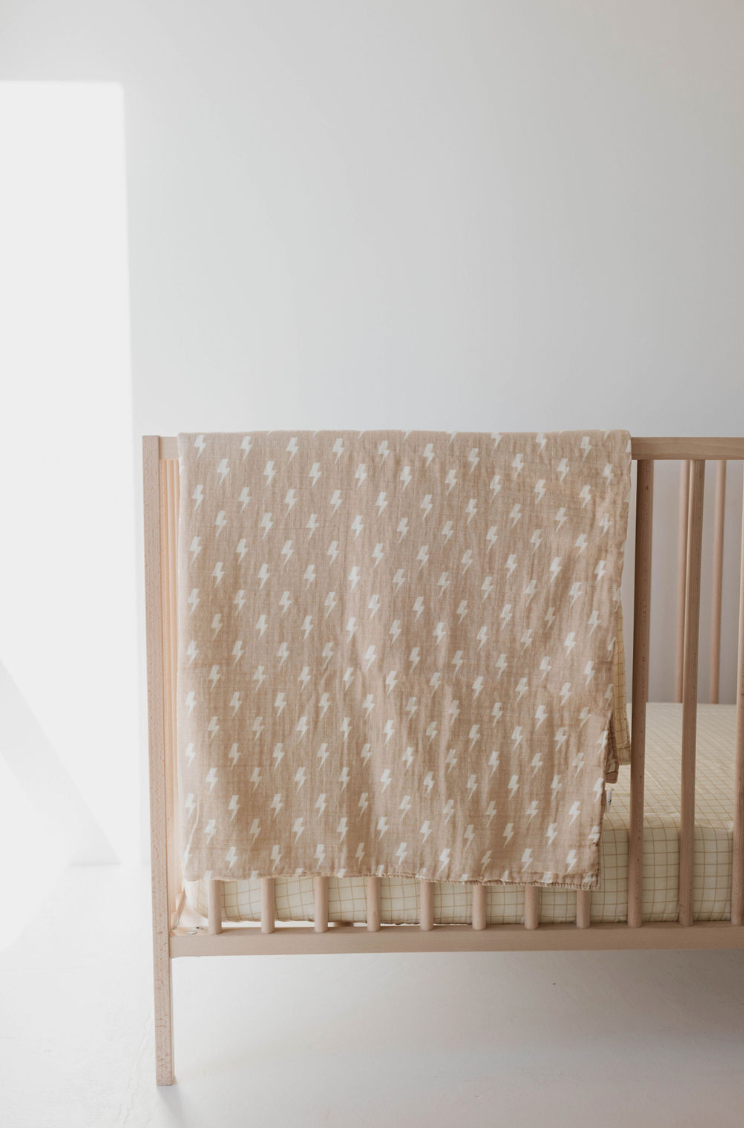 Tan and Cream Lightning Bolt & Golden Grid  | Reversible Muslin Quilt