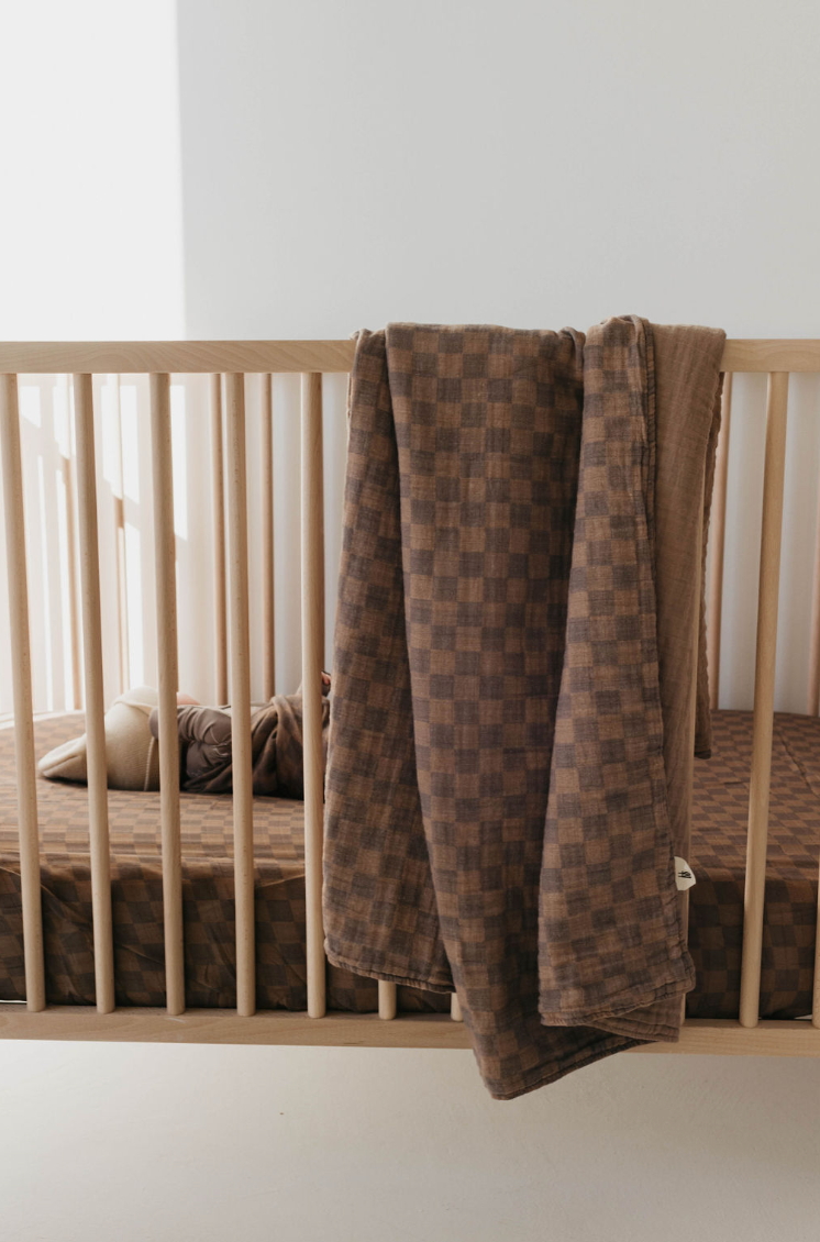 Faded Brown Checker  | Muslin Swaddle