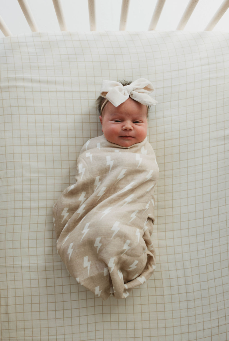 Tan & Cream Lightning Bolt  | Muslin Swaddle