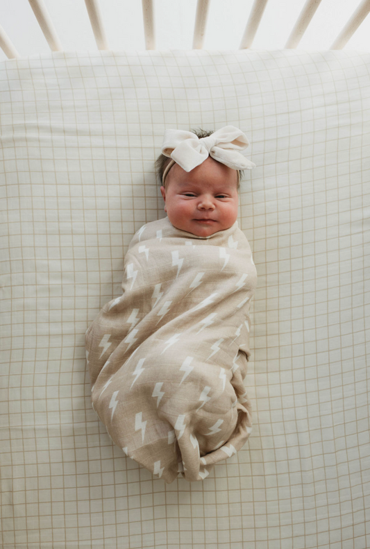 Tan & Cream Lightning Bolt  | Muslin Swaddle