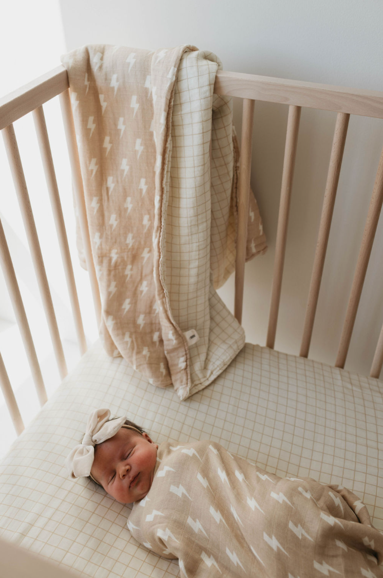 Tan & Cream Lightning Bolt  | Muslin Swaddle