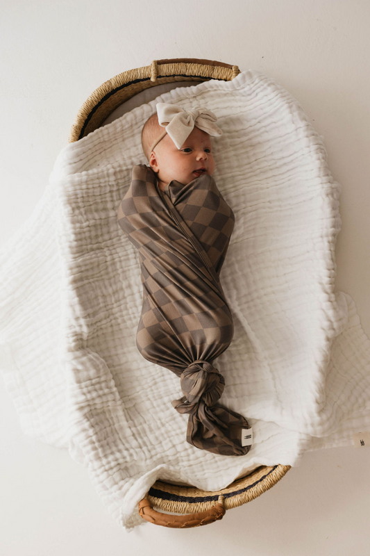 Bamboo Infant Swaddle | Faded Brown Checker