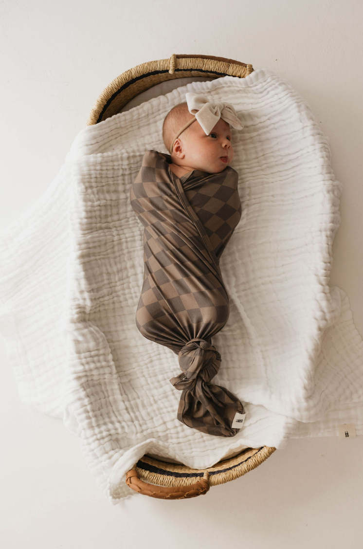 Bamboo Infant Swaddle | Faded Brown Checker