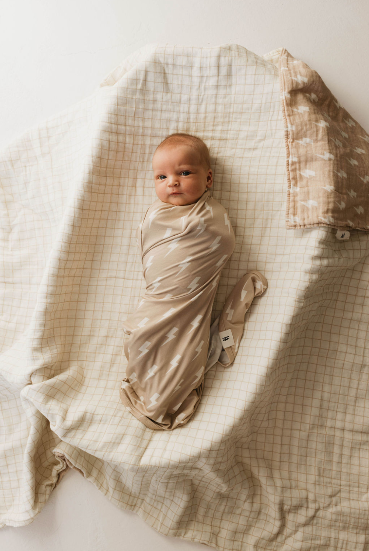 Bamboo Infant Swaddle | Tan & Cream Lightning Bolt