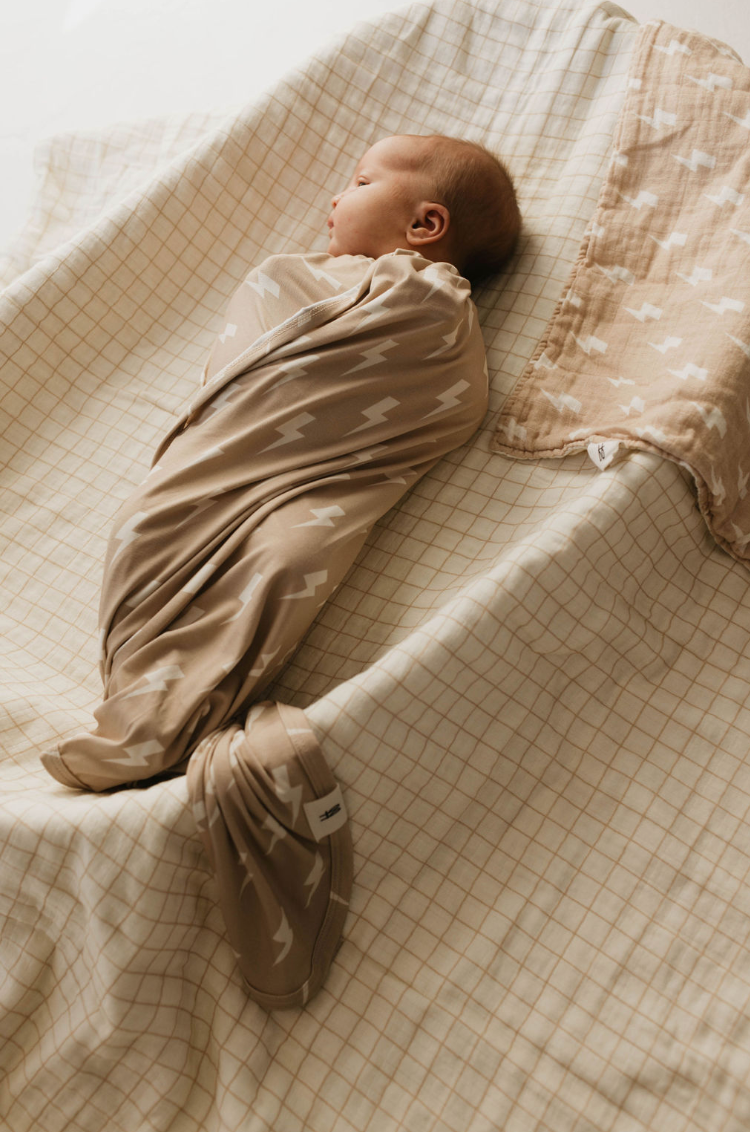 Bamboo Infant Swaddle | Tan & Cream Lightning Bolt