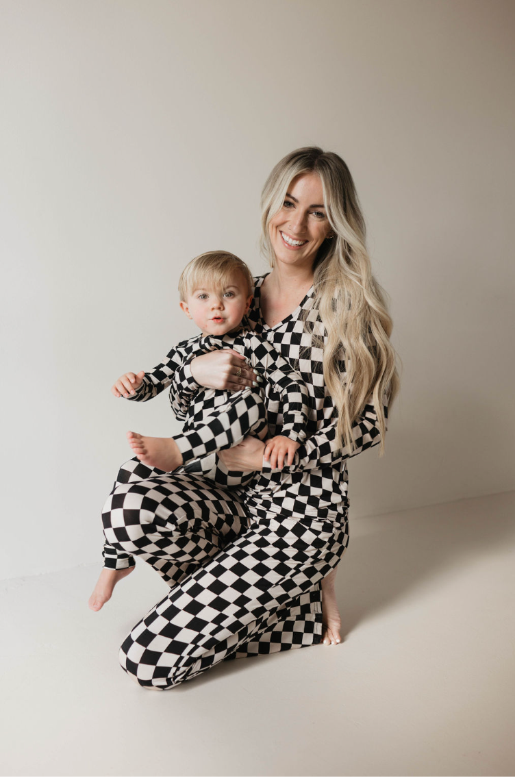 Black Checker | Bamboo Zip Pajamas