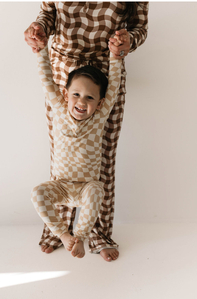 Gold Coast Wavy Checker  | Bamboo Two Piece Pajamas