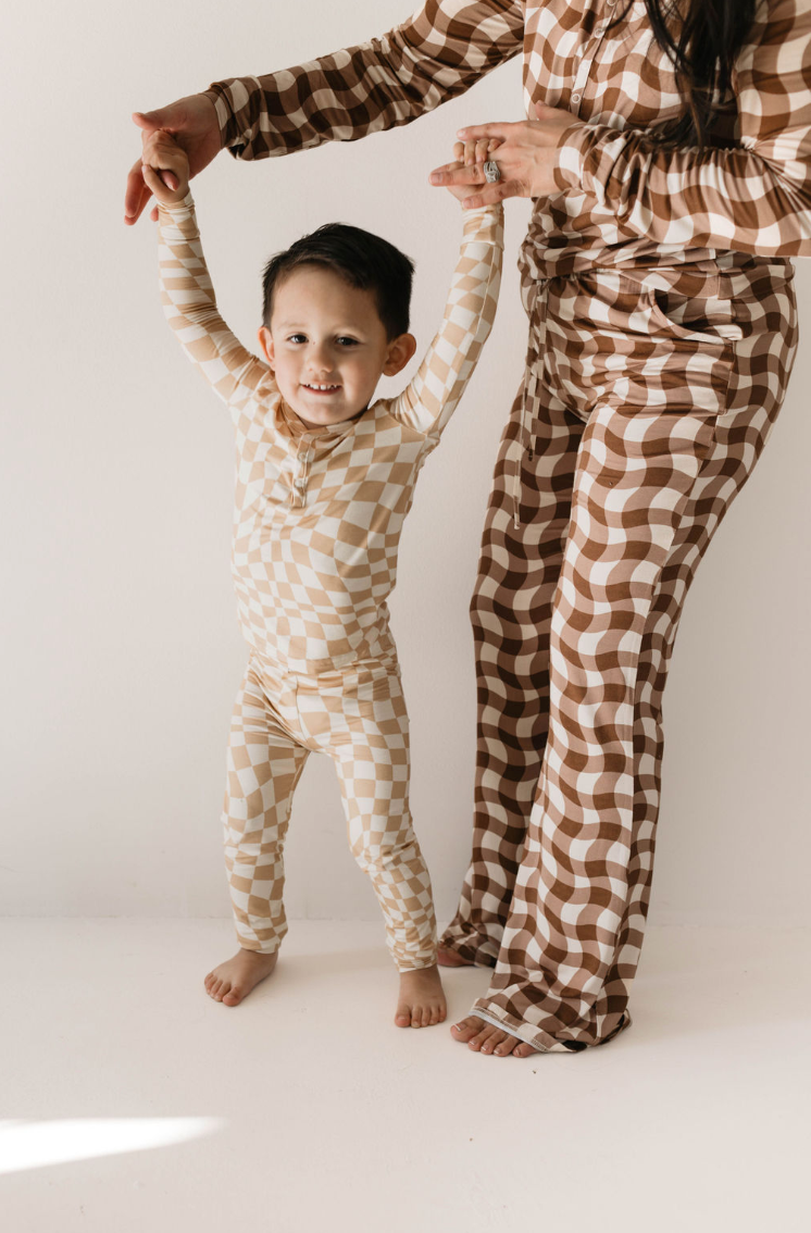 Gold Coast Wavy Checker  | Bamboo Two Piece Pajamas