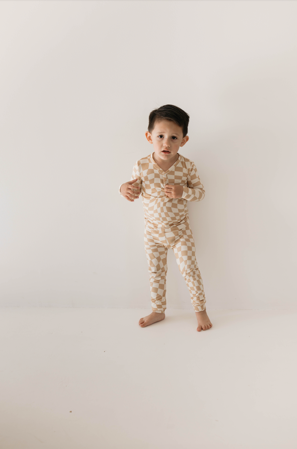 Gold Coast Wavy Checker  | Bamboo Two Piece Pajamas