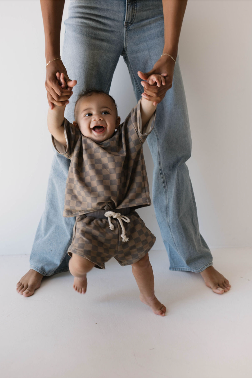 Faded Brown Checker Board | Two Piece Sweat Short Set