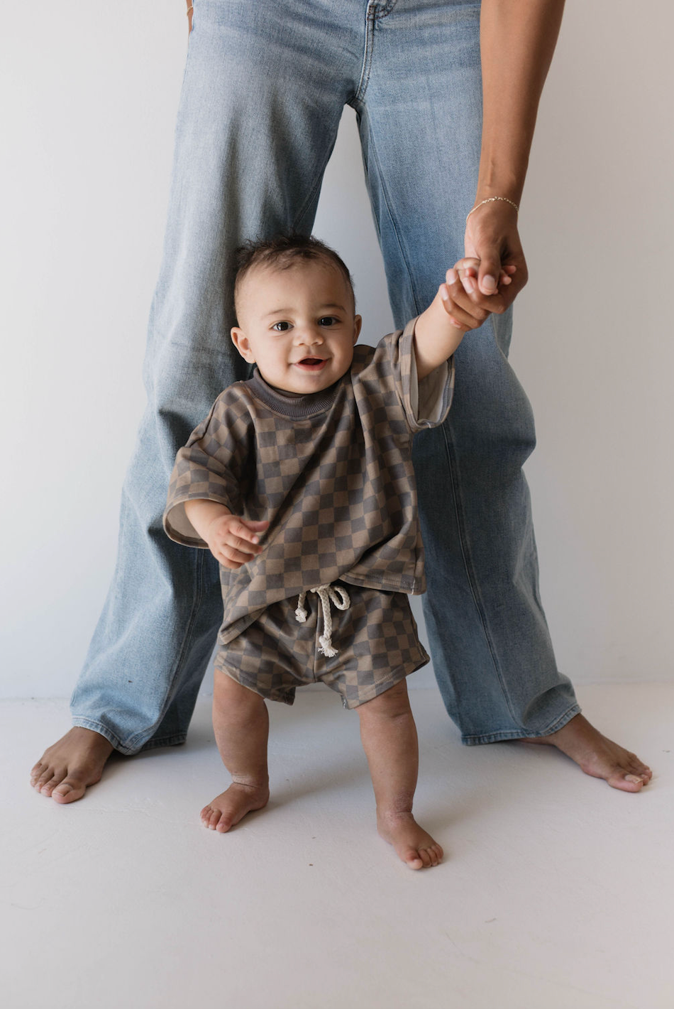 Faded Brown Checker Board | Two Piece Sweat Short Set