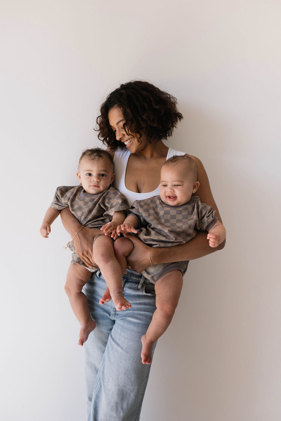 Faded Brown Checkerboard | Short Sleeve Romper