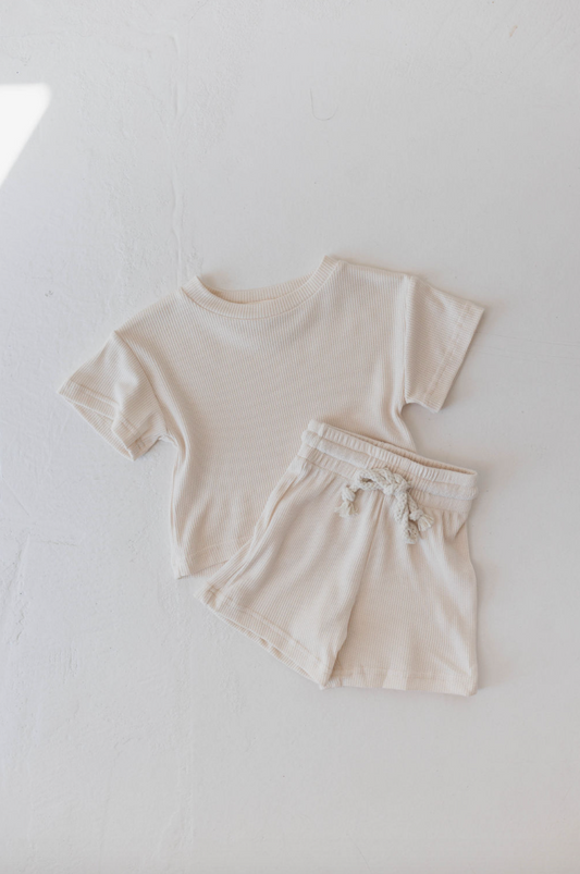 Waffle Knit Short Set | Cream