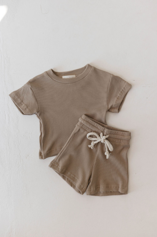 Waffle Knit Short Set | Dark Taupe