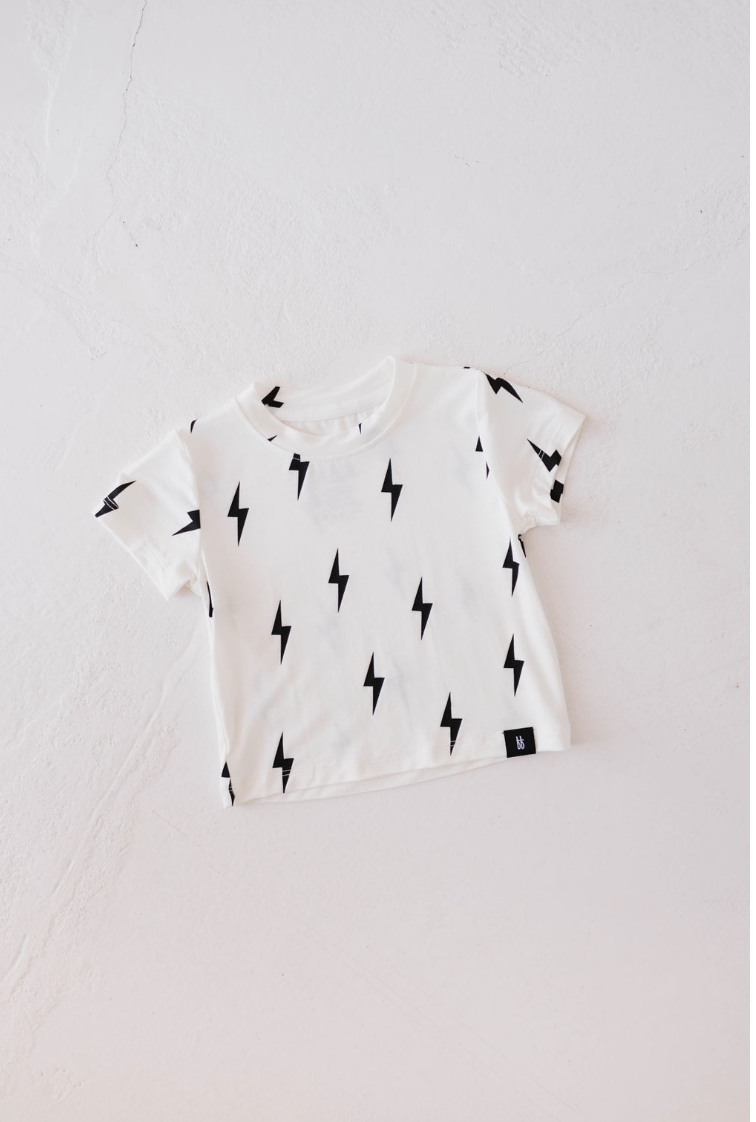 Basic Bamboo Tee | White & Black Bolt