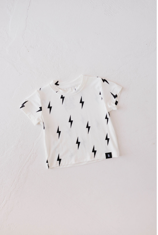 Basic Bamboo Tee | White & Black Bolt