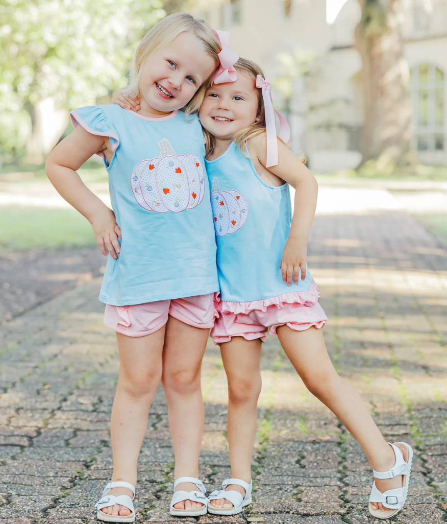 Autumn Pumpkin Ruffle Shorts Set