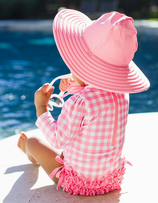 Bubblegum Pink Gingham One Piece Rear Ruffle Rash Guard