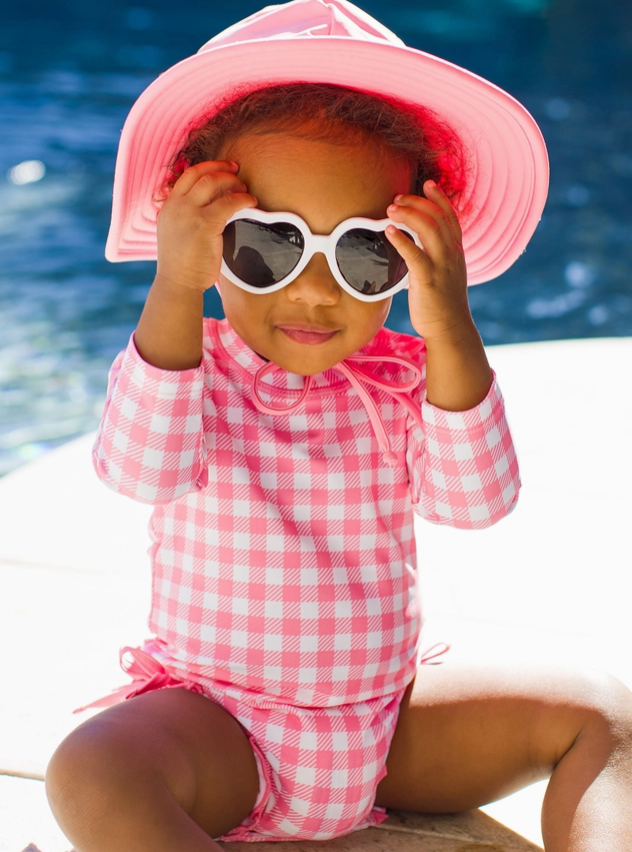 Bubblegum Pink Gingham One Piece Rear Ruffle Rash Guard