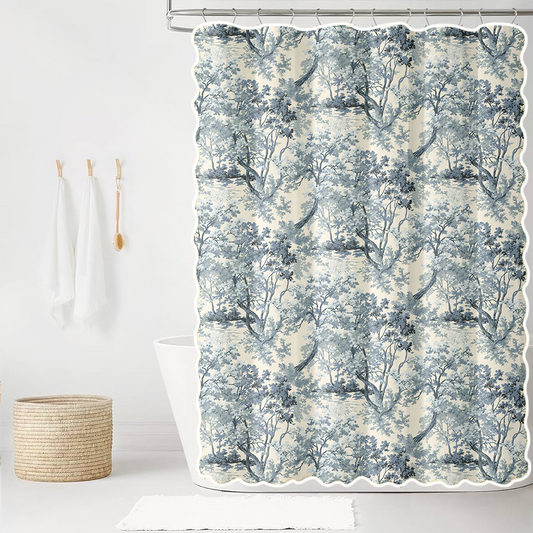 Ginger in Slate Scalloped Edge Shower Curtain