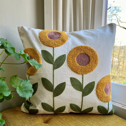 Sunflower Embroidered Throw Pillow Cover