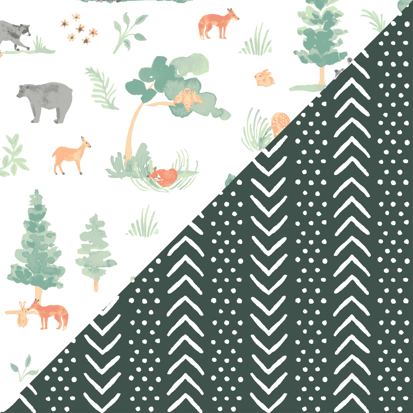 Forest Friends + Mudcloth Muslin Burp Cloths