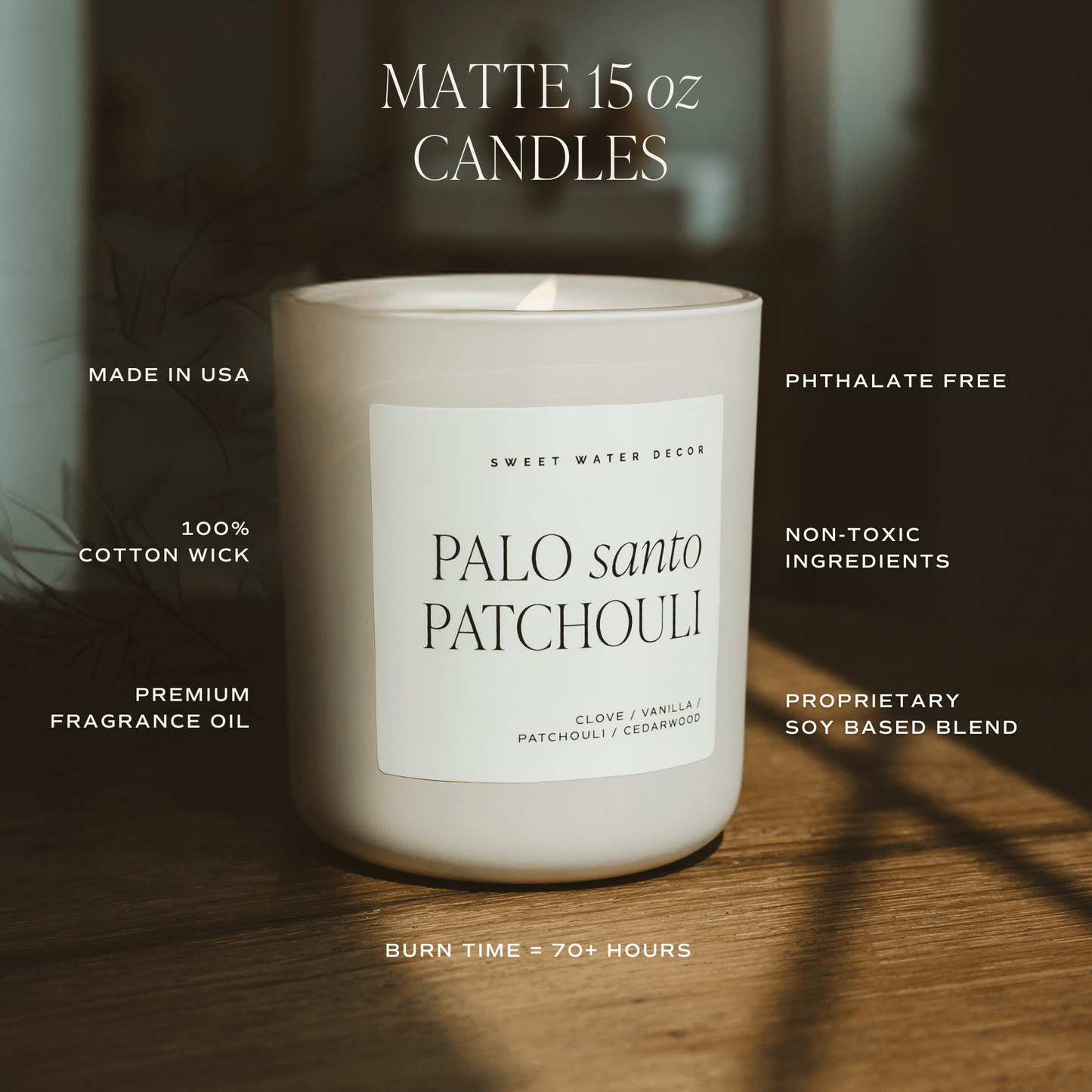 Palo Santo Patchouli Soy Candle - Tan Matte Jar - 15 oz