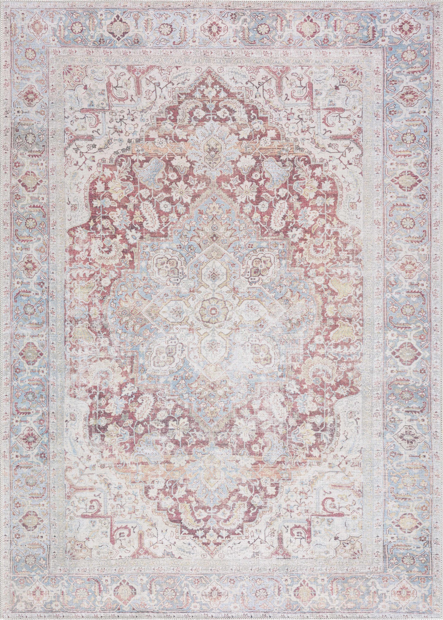 Cream Rust Leeston Vintage Washable Area Rug - Clearance